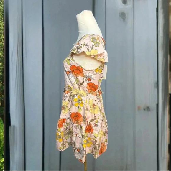 New Lottie & Holly B.O.G. COLLECTIVE Floral Dress Blush Pink Rust Ruffle Mini - Picture 4 of 10